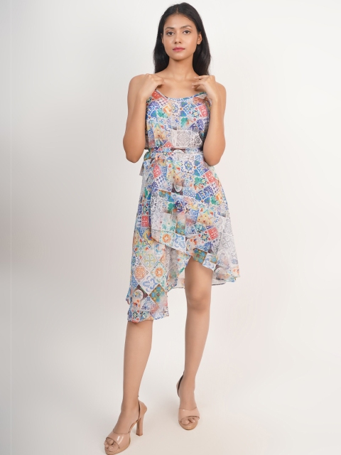 

Rajoria Instyle Women Blue & Coral Georgette Dress