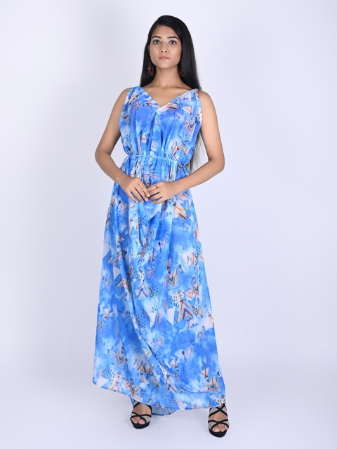 

Rajoria Instyle Women Blue & White Georgette Maxi Maxi Dress