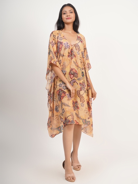 

Rajoria Instyle Women Beige Floral Georgette Kaftan Midi Dress