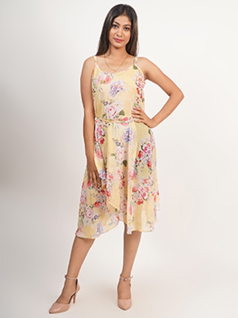 

Rajoria Instyle Women Beige Floral Georgette Midi Dress