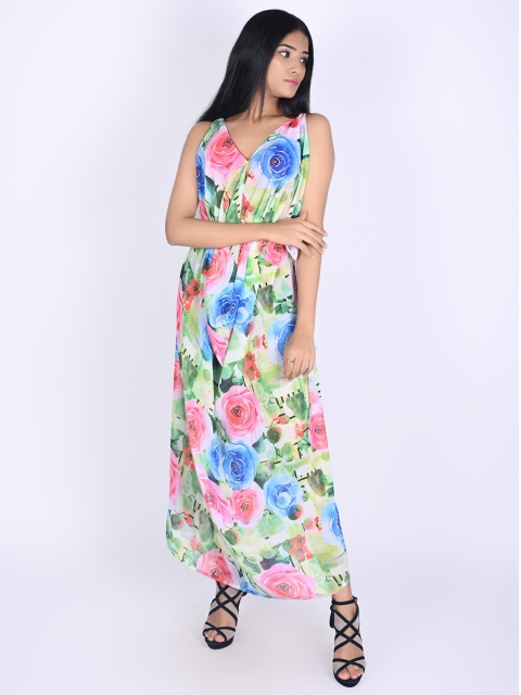 

Rajoria Instyle Women Blue & Pink Floral Georgette Maxi Maxi Dress
