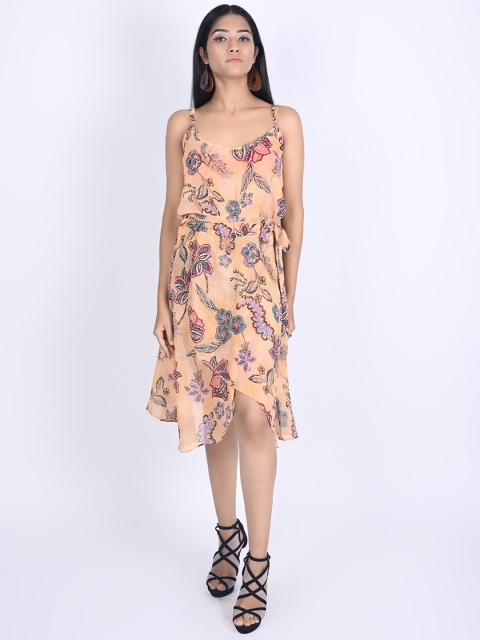 

Rajoria Instyle Women Peach-Coloured Floral Georgette Midi Dress