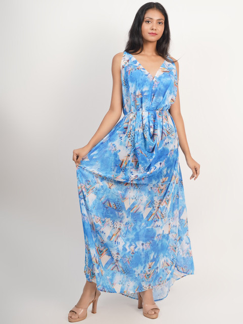 

Rajoria Instyle Women Blue & White Georgette Maxi Dress