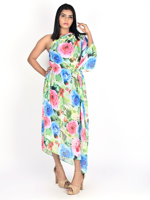 

Rajoria Instyle Women Green & Pink Floral Georgette Ethnic Maxi Dress