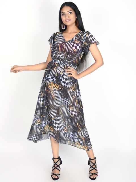 

Rajoria Instyle Black & Brown Printed Georgette Maxi Dress