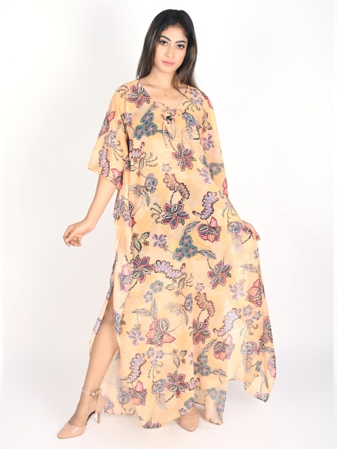 

Rajoria Instyle Women Beige Floral Georgette Ethnic Maxi Digital Print Dress
