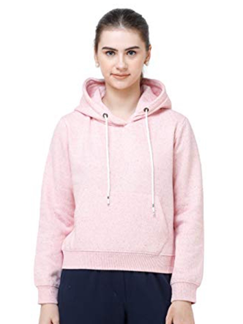 

DECHEN Women Pink Hooded Fleece Sweatshirt