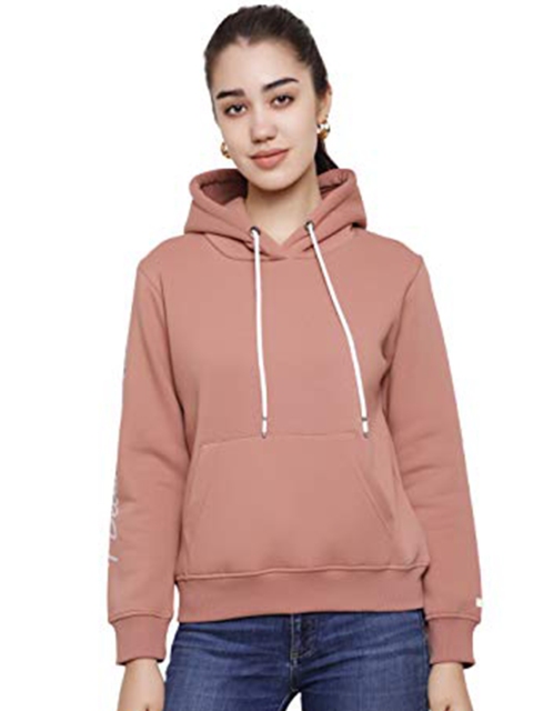 

DECHEN Women Pink Hooded Fleece Sweatshirt