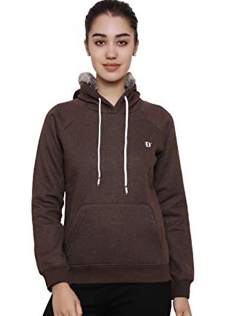 

DECHEN Women Brown Hooded Sweatshirt