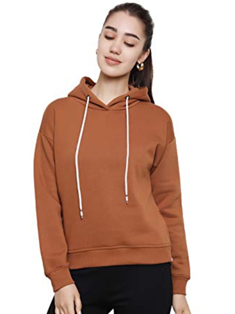 

DECHEN Women Brown Hooded Sweatshirt