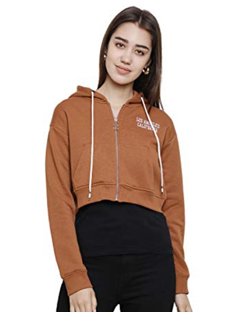 

DECHEN Women Brown Hooded Sweatshirt