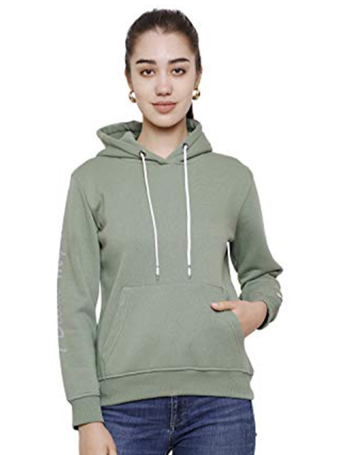 

DECHEN Women Green Hooded Sweatshirt