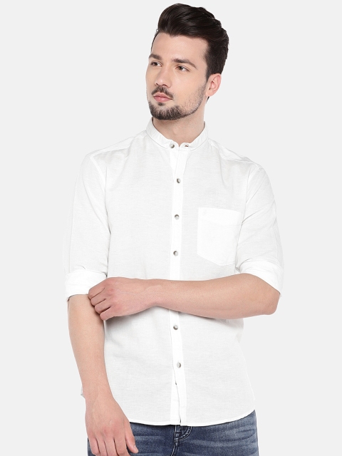 

John Players Men Off-White Trim Fit Solid Casual Shirt