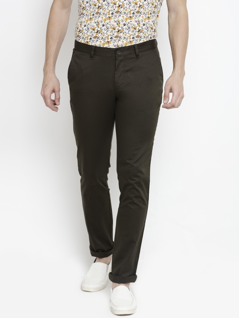 

John Players Men Olive Green Slim Fit Solid Chinos