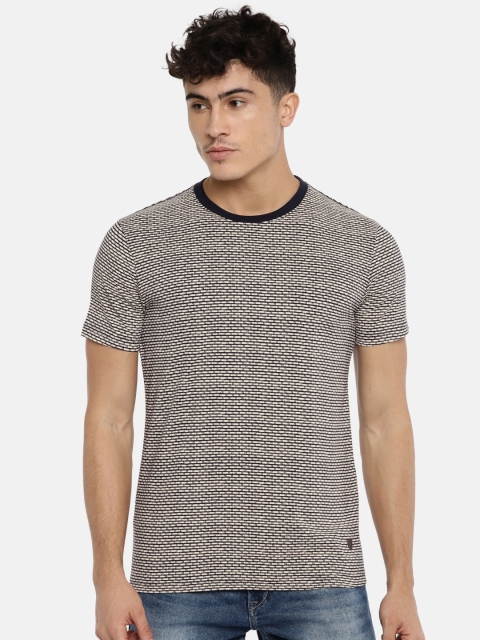 

John Players Men Beige & Navy Printed Round Neck T-shirt