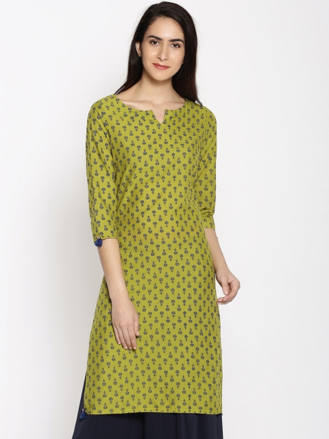 

Melange by Lifestyle Women Green & Navy Blue Printed Straight Kurta