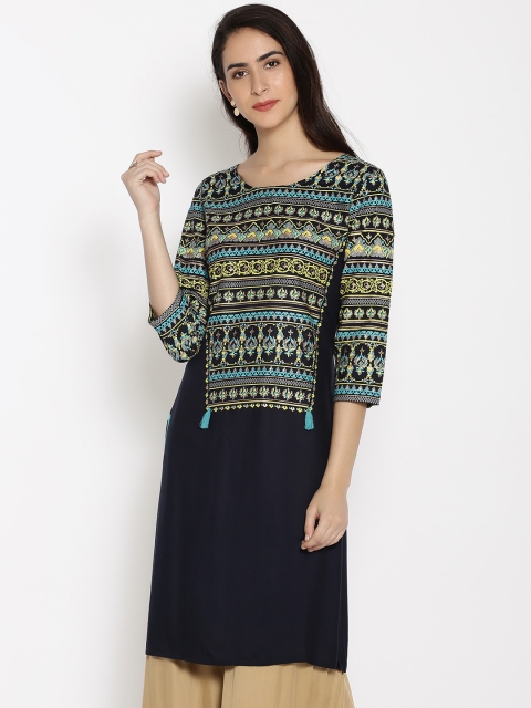 

Melange by Lifestyle Women Navy Blue Printed A-Line Kurta