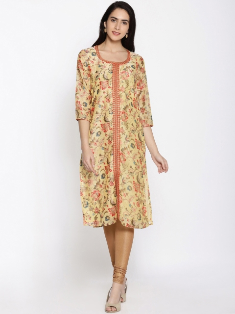 

Melange by Lifestyle Women Beige Printed Straight Kurta