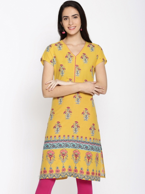 

Melange by Lifestyle Women Mustard Yellow Printed Straight Kurta