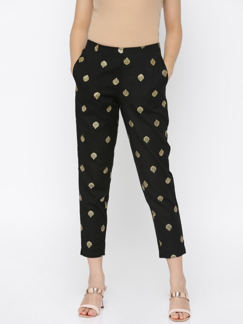 

Melange by Lifestyle Women Black & Gold-Toned Regular Fit Printed Regular Trousers