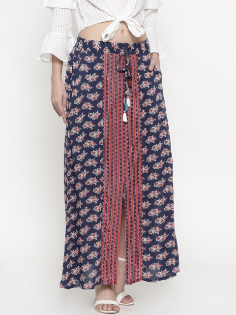 

Colour Me by Melange Women Navy Blue Printed Maxi Skirt