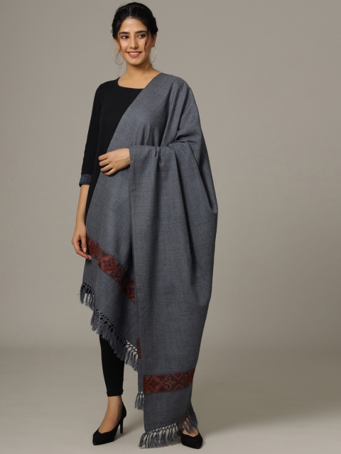 

HANDICRAFT PALACE Women Grey Solid Wool Shawl