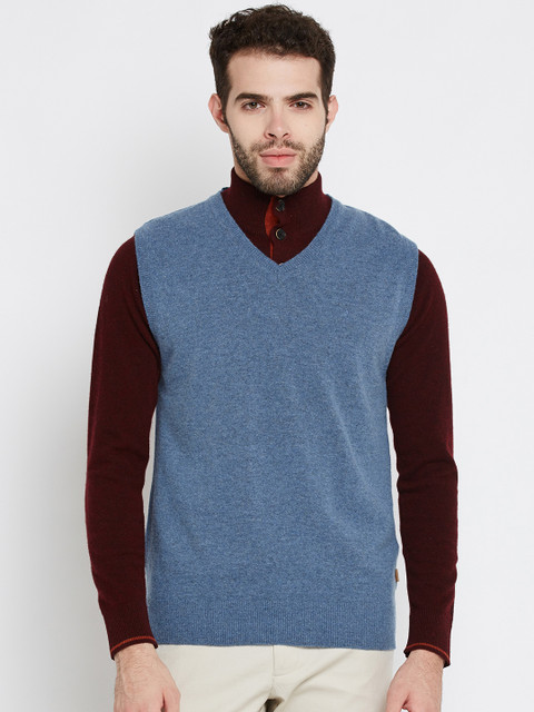 

Indian Terrain Men Blue Solid Sleeveless Sweater