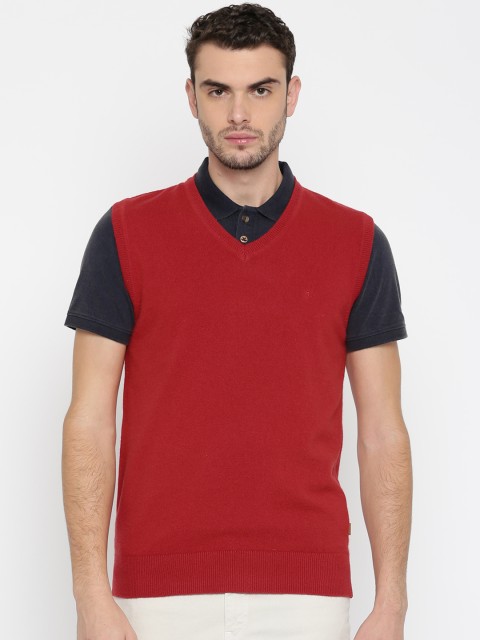 

Indian Terrain Men Red Solid Sweater Vest