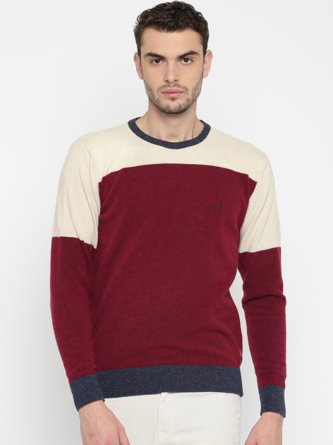 

Indian Terrain Men Maroon & Off-White Colourblocked Pullover