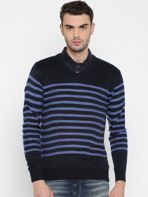 

Indian Terrain Men Navy Blue Striped Pullover