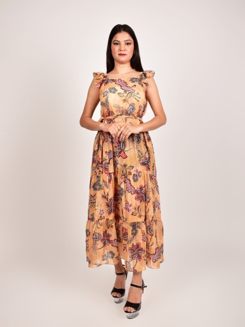 

Rajoria Instyle Women Beige Floral Georgette Maxi Dress