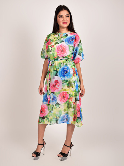 

Rajoria Instyle Women Pink & Blue Floral Georgette Midi Dress