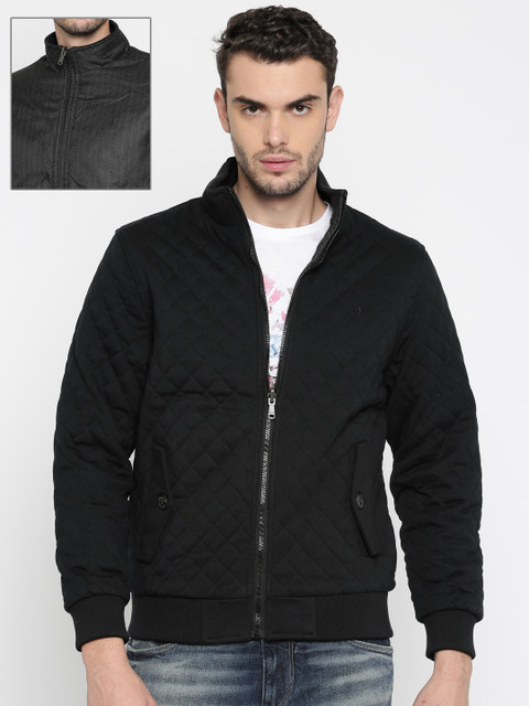 

Indian Terrain Men Black Self-Design Reversible Jacket