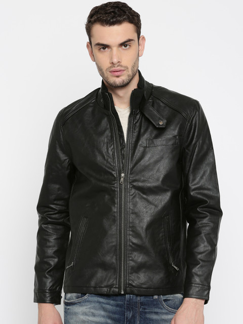 

Indian Terrain Men Black Solid Biker Jacket