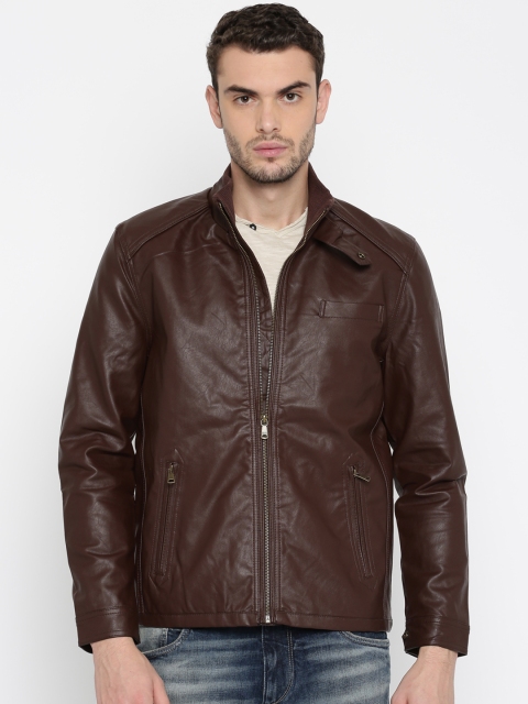 

Indian Terrain Men Maroon Solid Biker Jacket