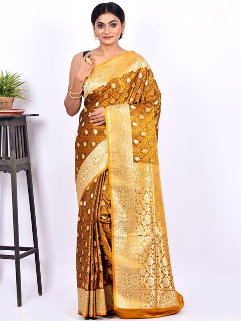 

AllSilks Yellow & Gold-Toned Woven Design Zari Satin Banarasi Saree