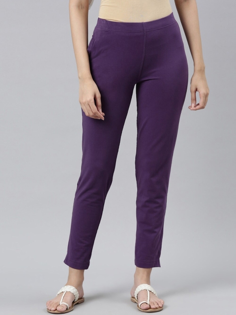 

Go Colors Women Purple Cotton Loose Fit Trousers