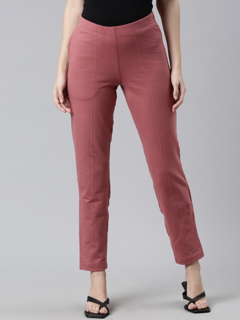 

Go Colors Women Pink Cotton Straight Fit Trousers