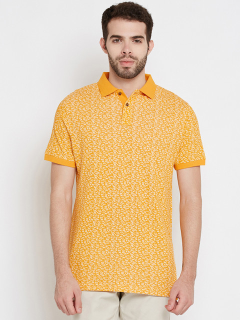 

Indian Terrain Men Mustard Yellow & White Printed Polo Collar T-shirt