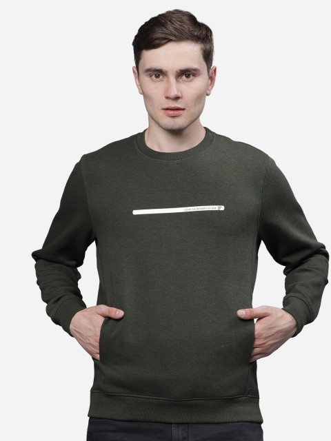 

t-base Men Green Solid Cotton Sweatshirt