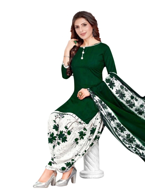 

INDIAN HERITAGE Green & White Printed Unstitched Dress Material