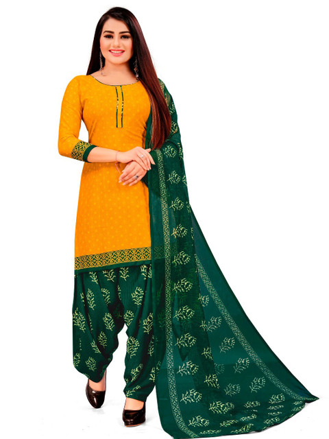 

INDIAN HERITAGE Yellow & Green Printed Unstitched Dress Material