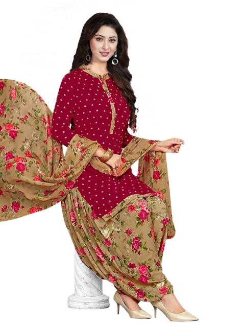 

INDIAN HERITAGE Red & Camel Brown Printed Unstitched Dress Material