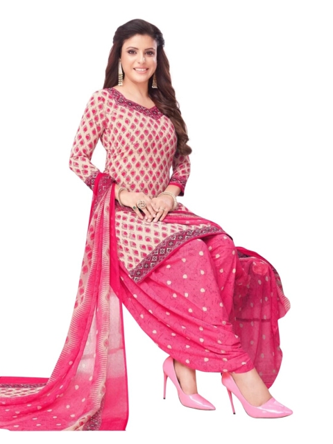 

INDIAN HERITAGE Pink & White Printed Unstitched Dress Material