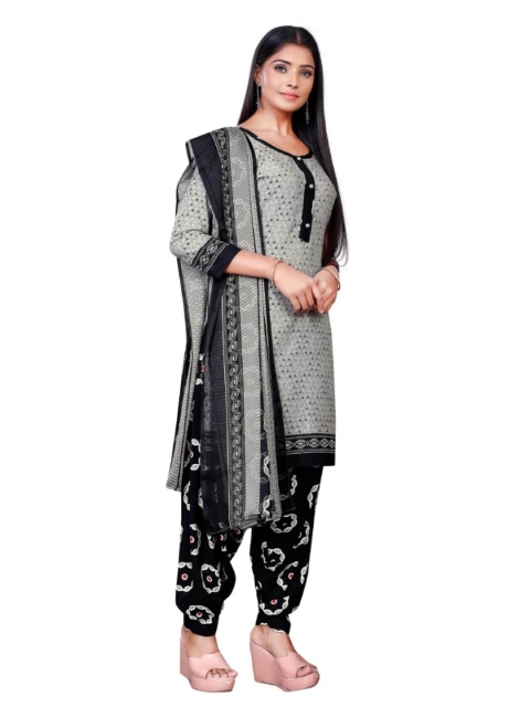 

INDIAN HERITAGE Grey & Black Printed Unstitched Dress Material