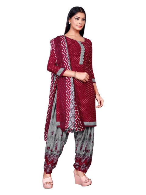 

INDIAN HERITAGE Maroon & Grey Printed Unstitched Dress Material