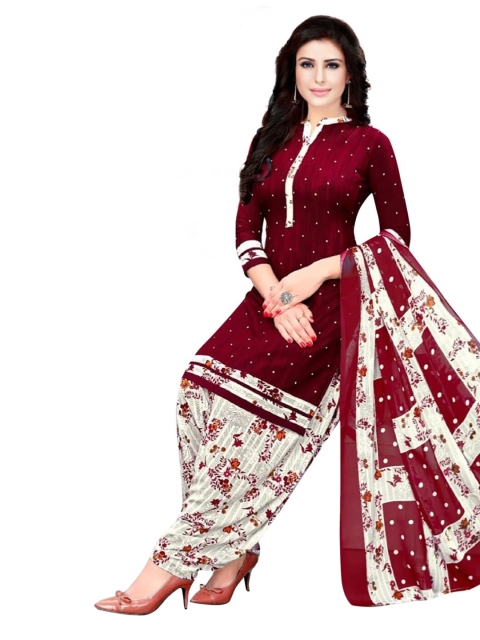 

INDIAN HERITAGE Maroon & White Printed Unstitched Dress Material