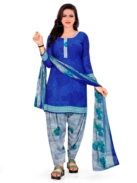 

INDIAN HERITAGE Blue & Grey Printed Unstitched Dress Material