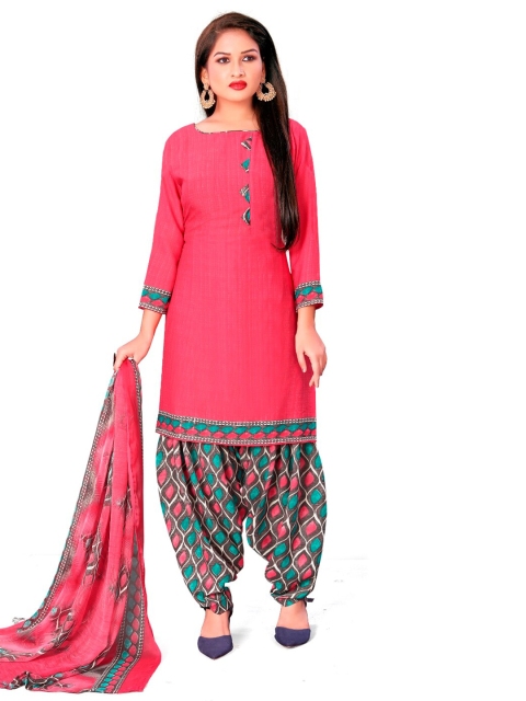 

INDIAN HERITAGE Pink & Green Printed Unstitched Dress Material