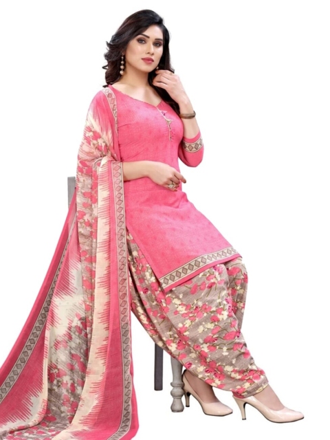 

INDIAN HERITAGE Pink & Grey Printed Unstitched Dress Material
